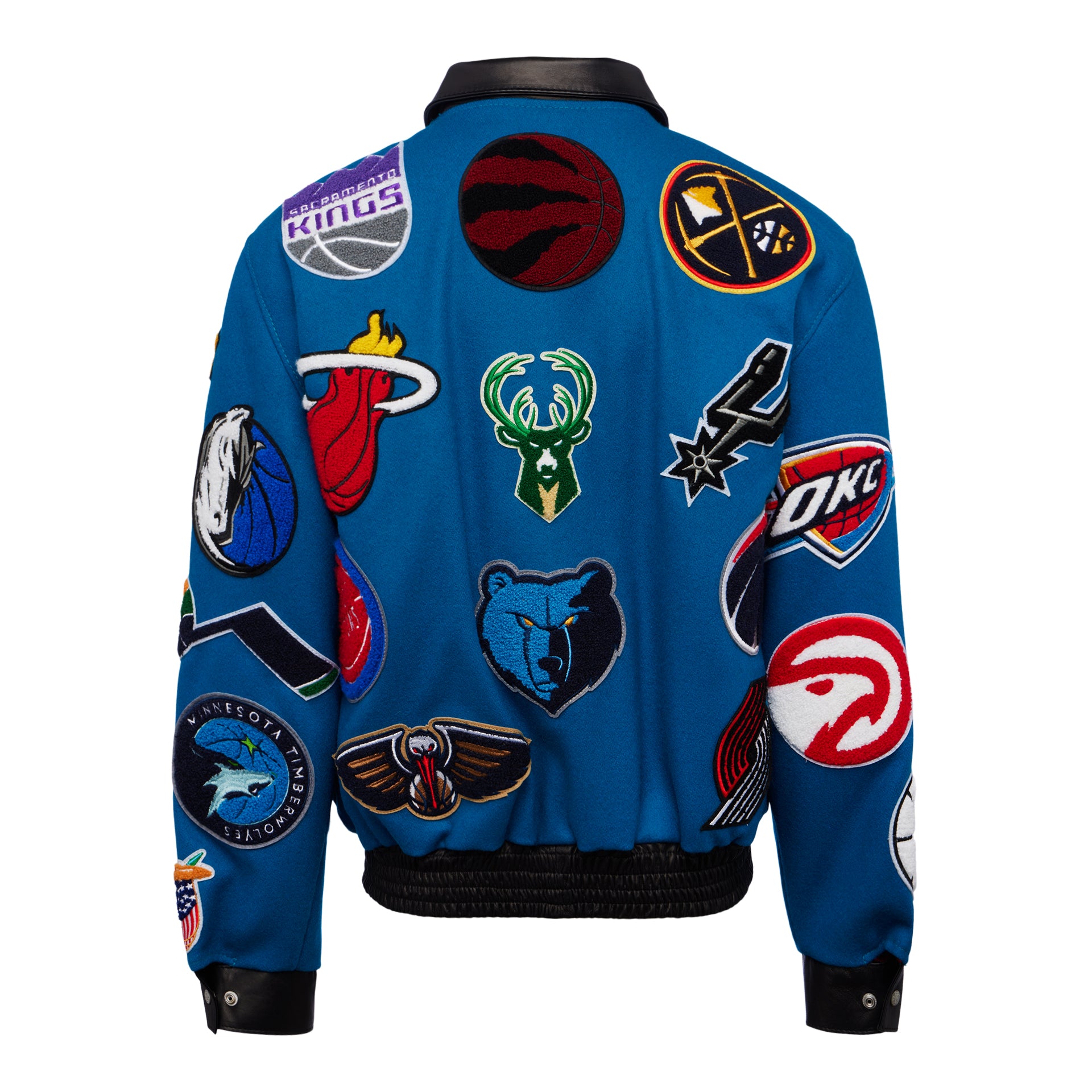 NBA COLLAGE WOOL & LEATHER JACKET Navy – Jeff Hamilton Shop