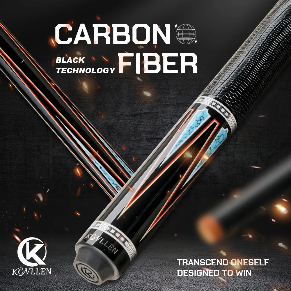KONLLEN KL-08F Carbon Fiber Pool Stick with 12.5mm Tip 8*8/8 Joint Pin Low Deflection Professional Feeling for Billiard Cue