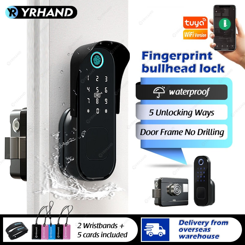 Tuya Smart lock Waterproof Wifi Fingerprint Rim Lock Smart Card Digital Code Electronic Door Lock For Home Security Mortise
