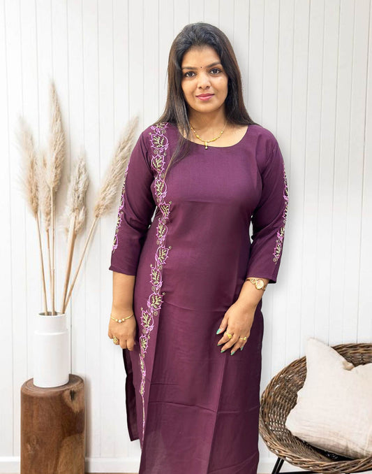 Buy online Dark Purple Overall Embroidered Woolen Kurti from Kurta Kurtis  for Women by Suhi for ₹1699 at 0% off | 2024 Limeroad.com
