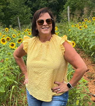 Stadium Sunflower Ruffle Top