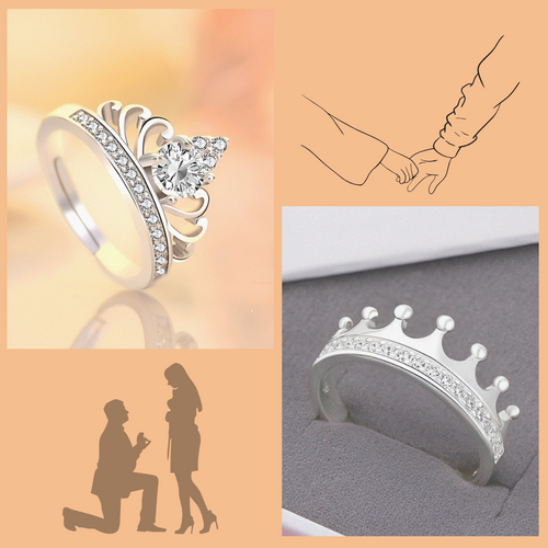 Sterling Silver Wedding Ring Set Crown Tiara CZ Engagement Ring and Band  size 5-9 – Sterling Silver Fashion
