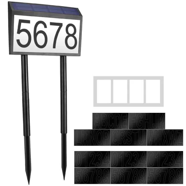 LazyDecorlight™ Solar Powered House Numbers LED Light Dusk To Dawn Address Plaque Sign Waterproof Wall Mount Ground Stake Number Plate Lamp for House Yard Garden Street Mailbox