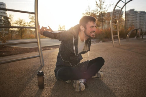 man working out in open field