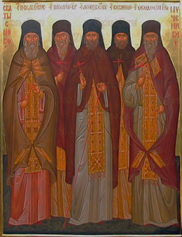 Icon of Sts. Paul (Moiseyev), Theodosius (Sobolev), Nicodemus (Shapkov) and Seraphim (Kulakov) (1918) | Remembrance of Death