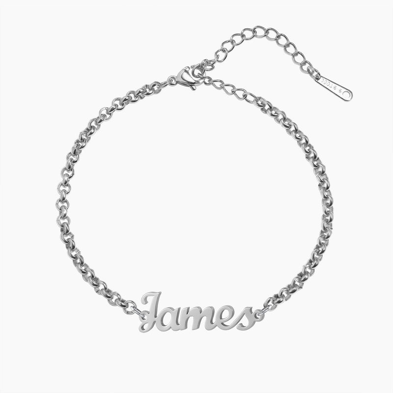 FlatShaped Customized Silver Name Kada For Mens  Silveradda