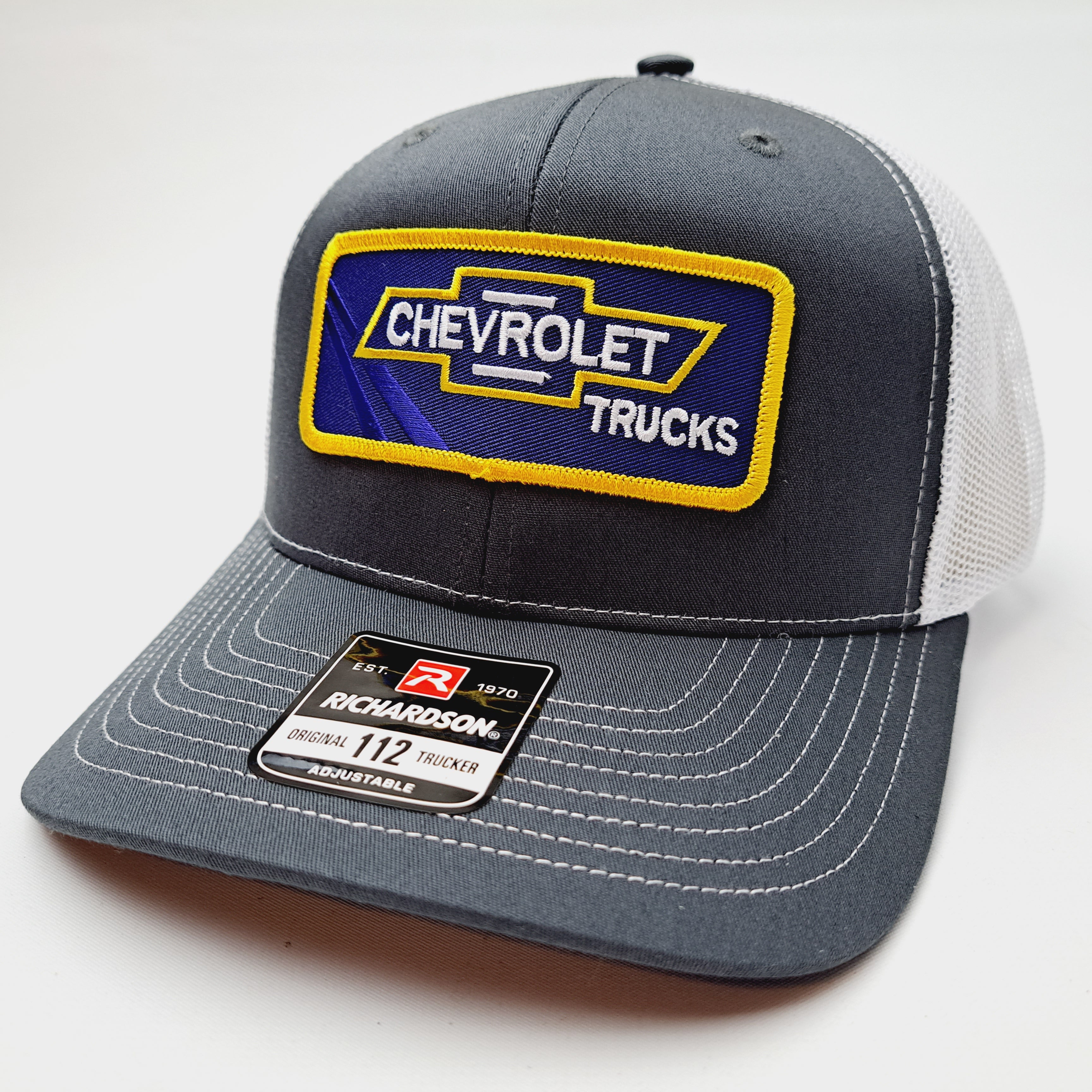 Chevrolet Trucks Patch Richardson 112 Trucker Mesh Snapback Cap Hat Gray & White