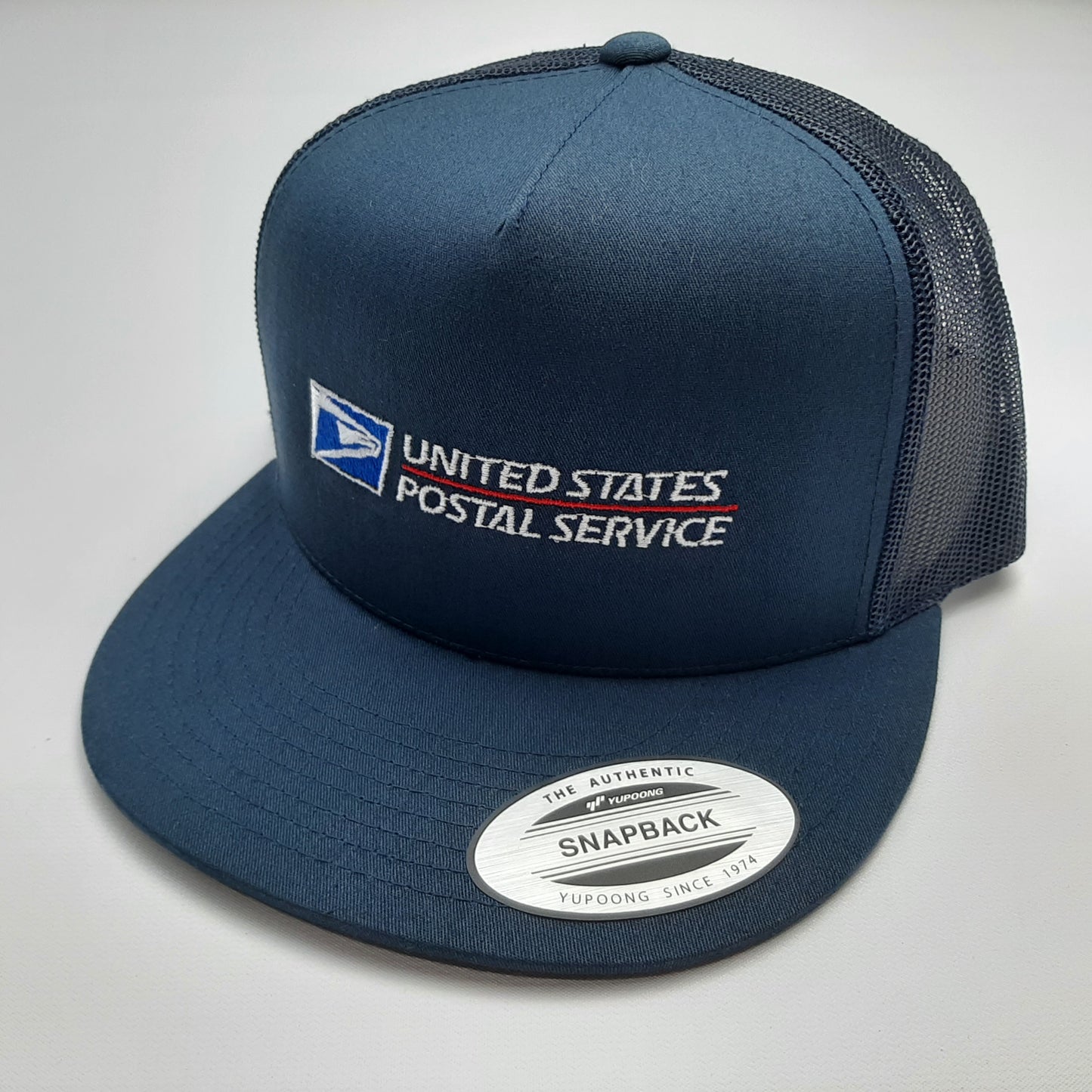United States Postal Service Flat Bill Mesh Snapback Cap Hat Blue Yupoong