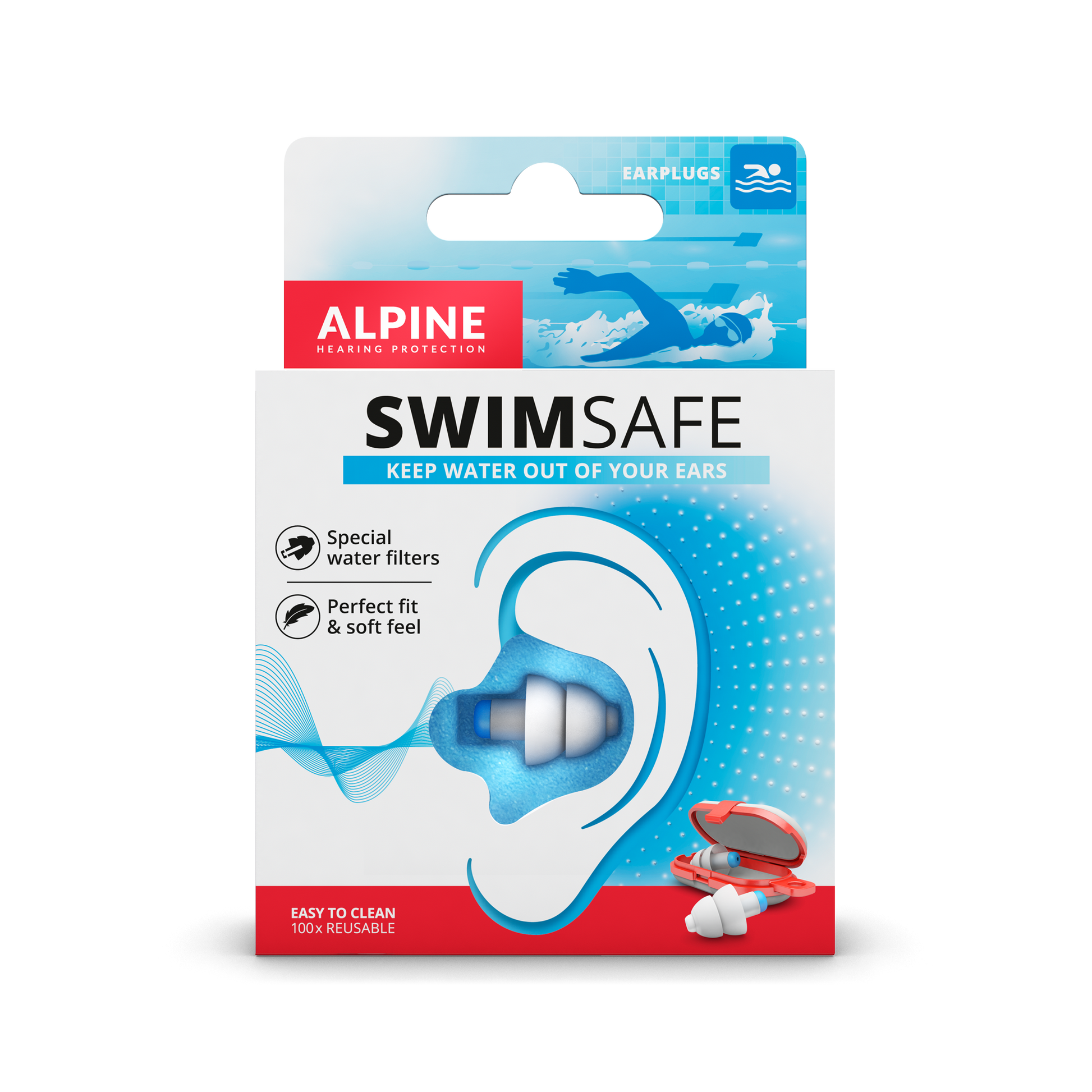 Praten tegen Regenachtig Foto Alpine SwimSafe oordoppen voor in en op het water – Alpine Hearing  Protection