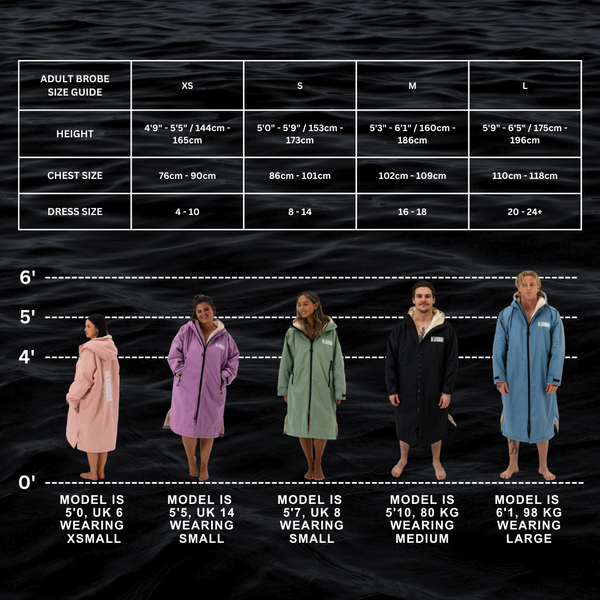 Brobe adult changing robe size guide