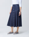 32" Contrast Stitched Denim Western Button Skirt Blue