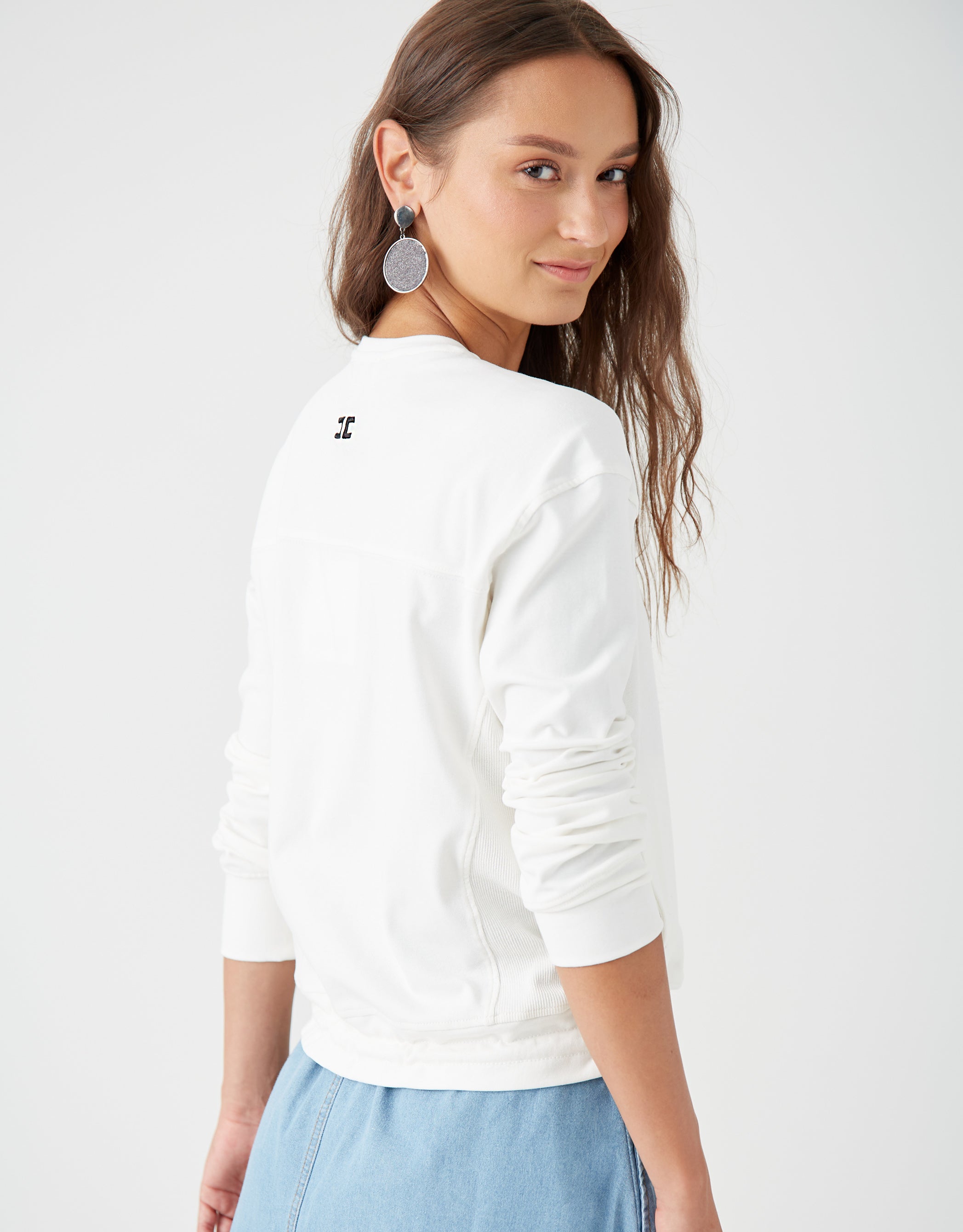 Drawstring Crew Top with Side Ribs White