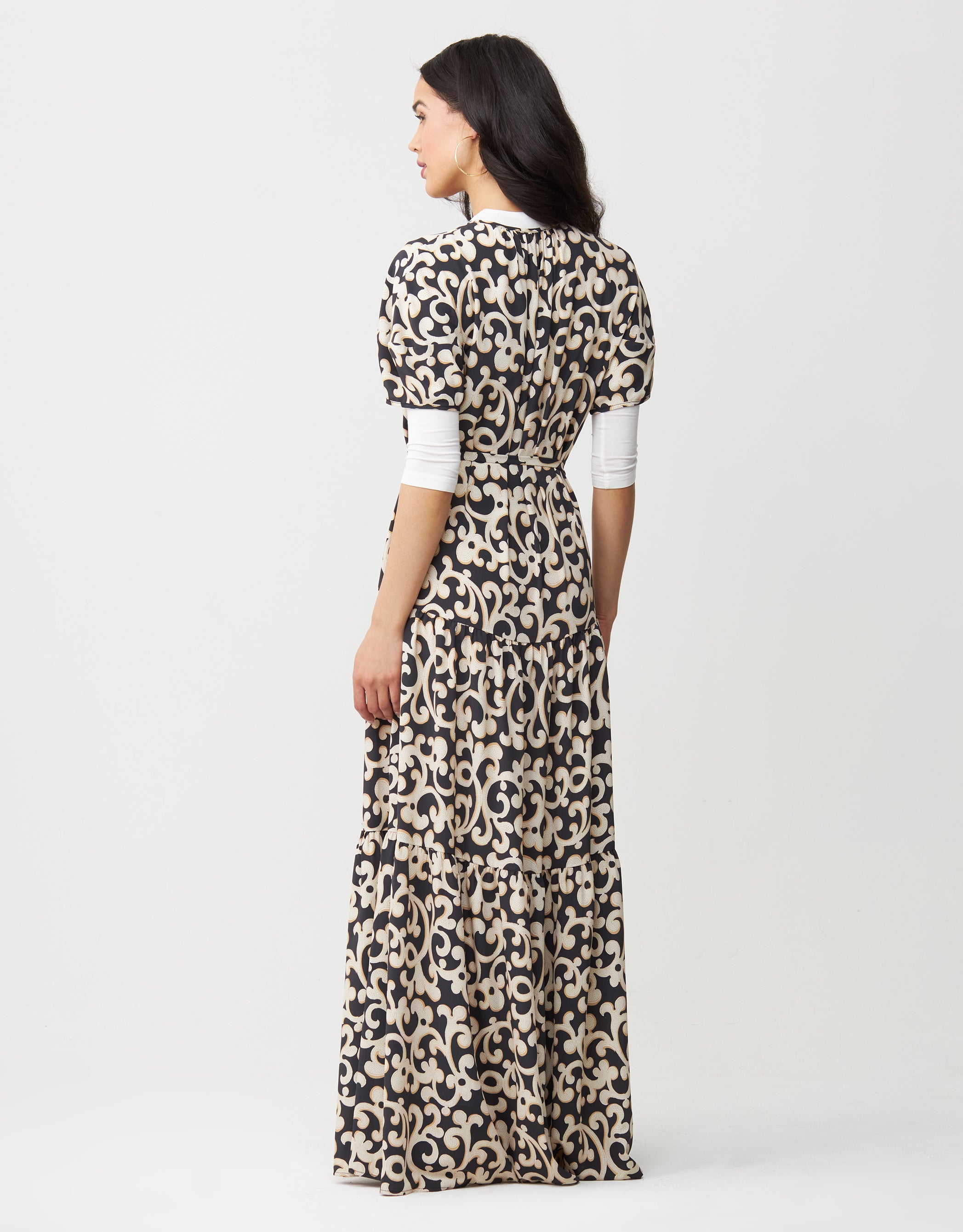 Tiered Print Tie Neck Maxi Dress Shabbos Robe