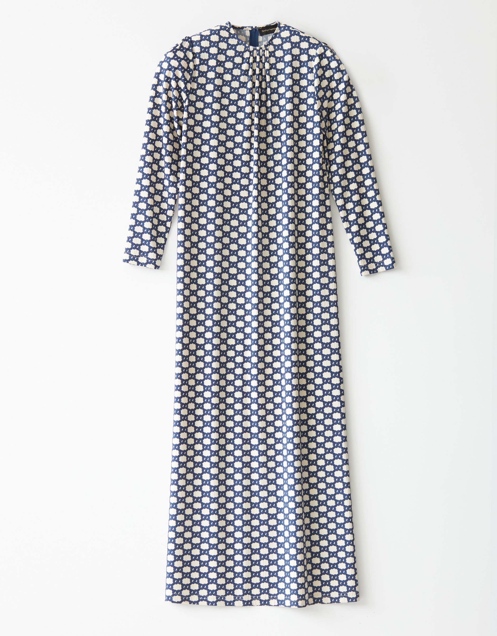 Vertical Textured Back Zip Maxi Dress Shabbos Robe Blue Chain Print