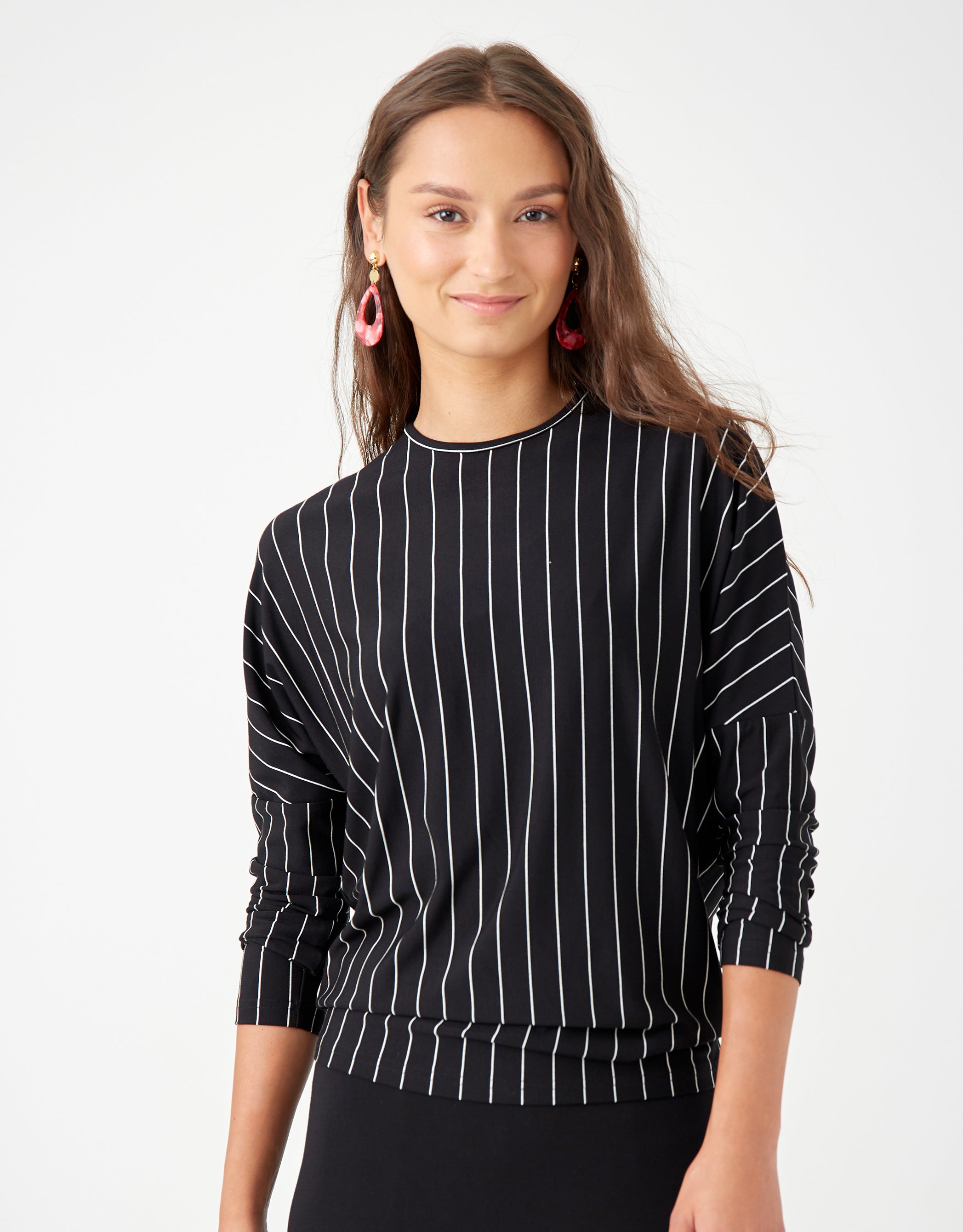 Dolman Stretch Pinstripe Tee Black