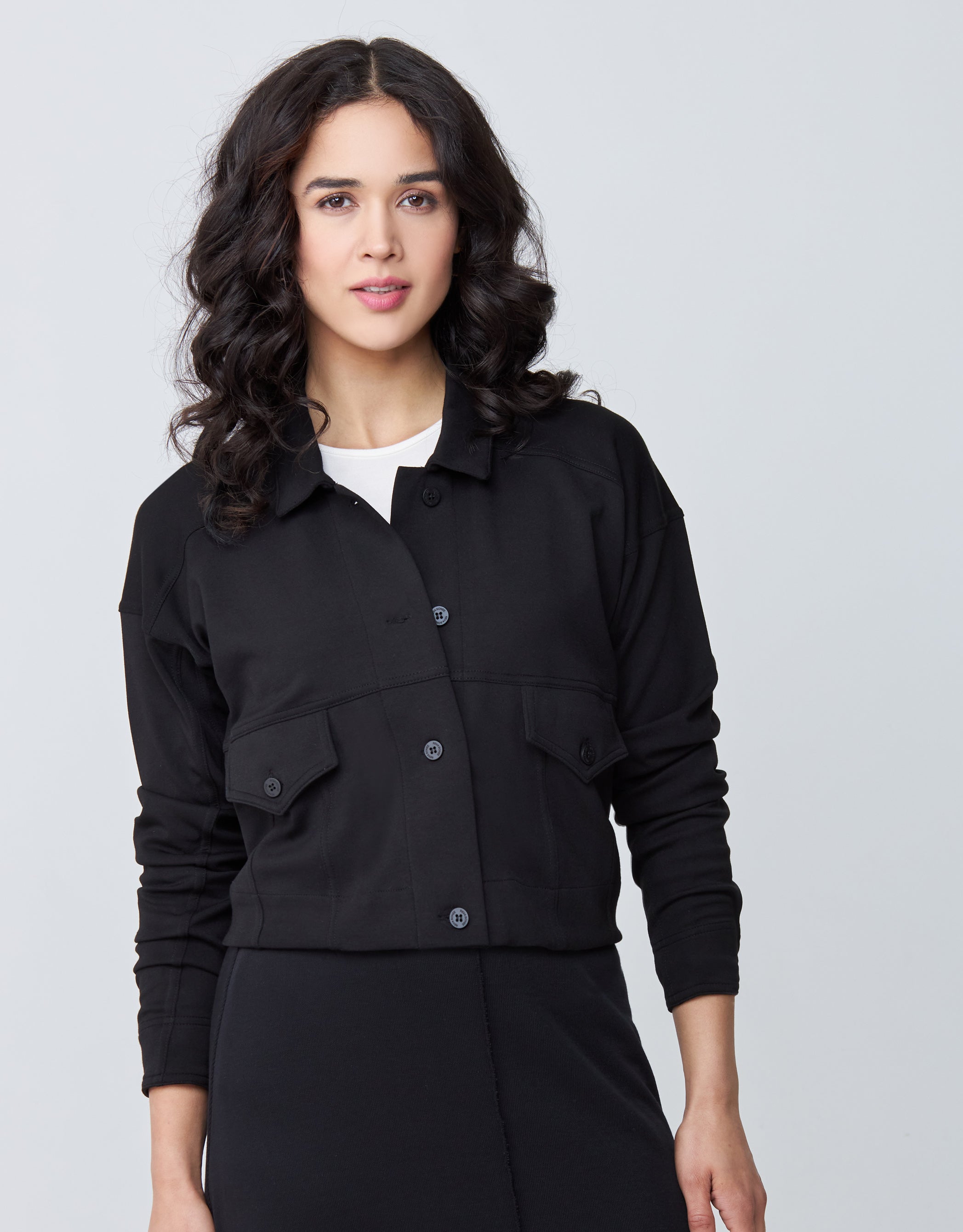 Cropped Button Cargo Jacket Black