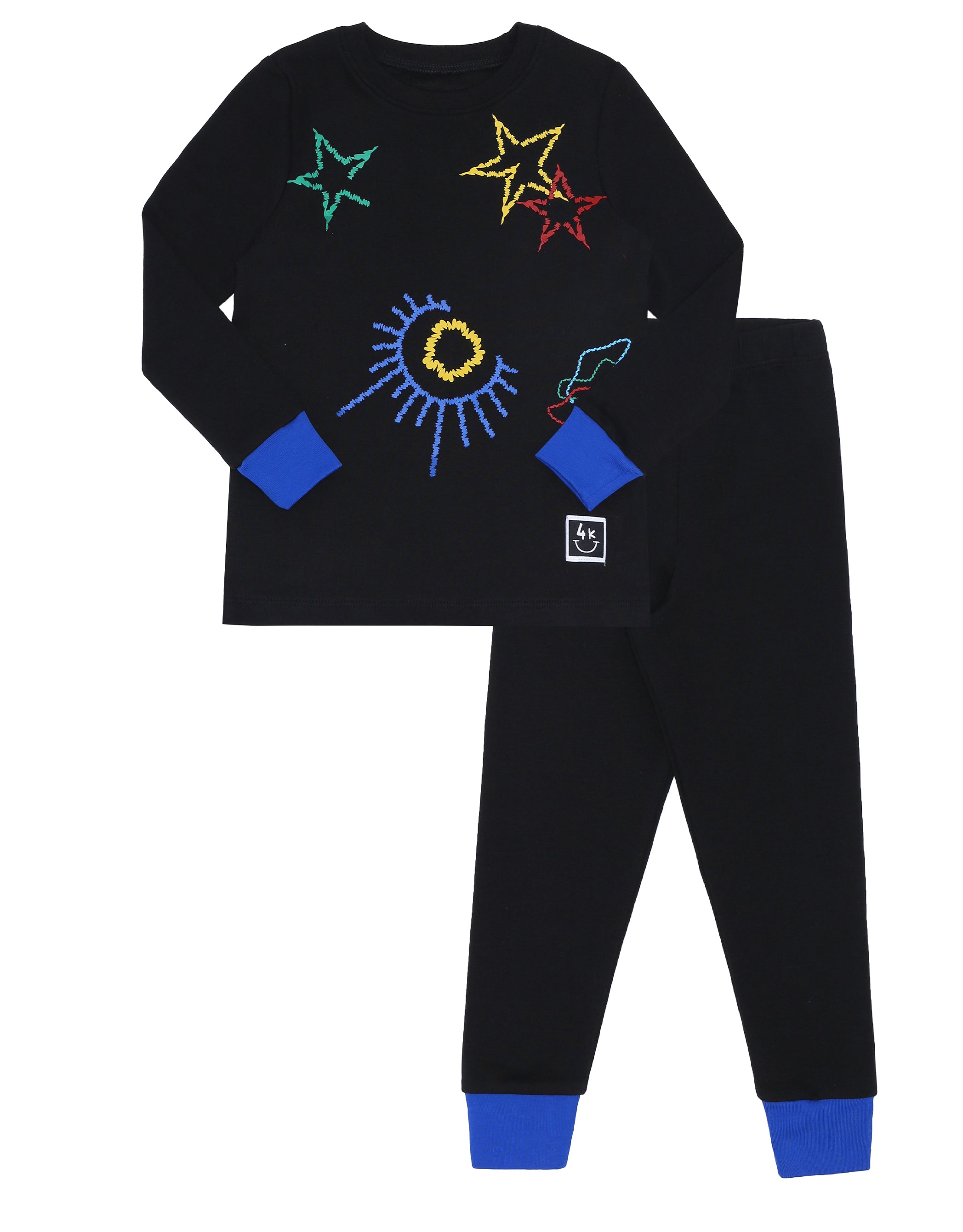 Pima Cotton Fuzzy Galaxy Kids Pajamas Legging Playwear Set Black