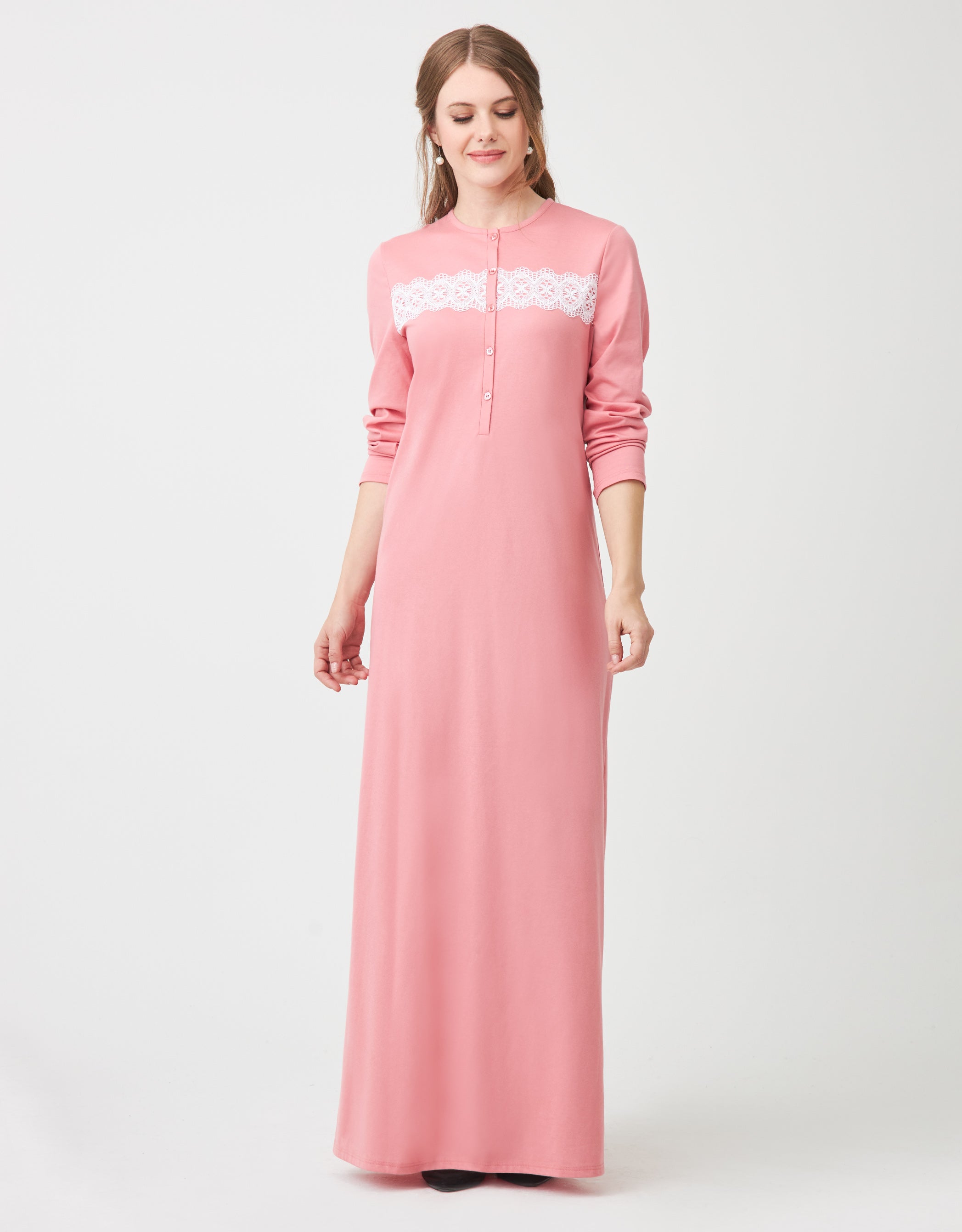 Rosch Button Front Nightgown with Lace Peach