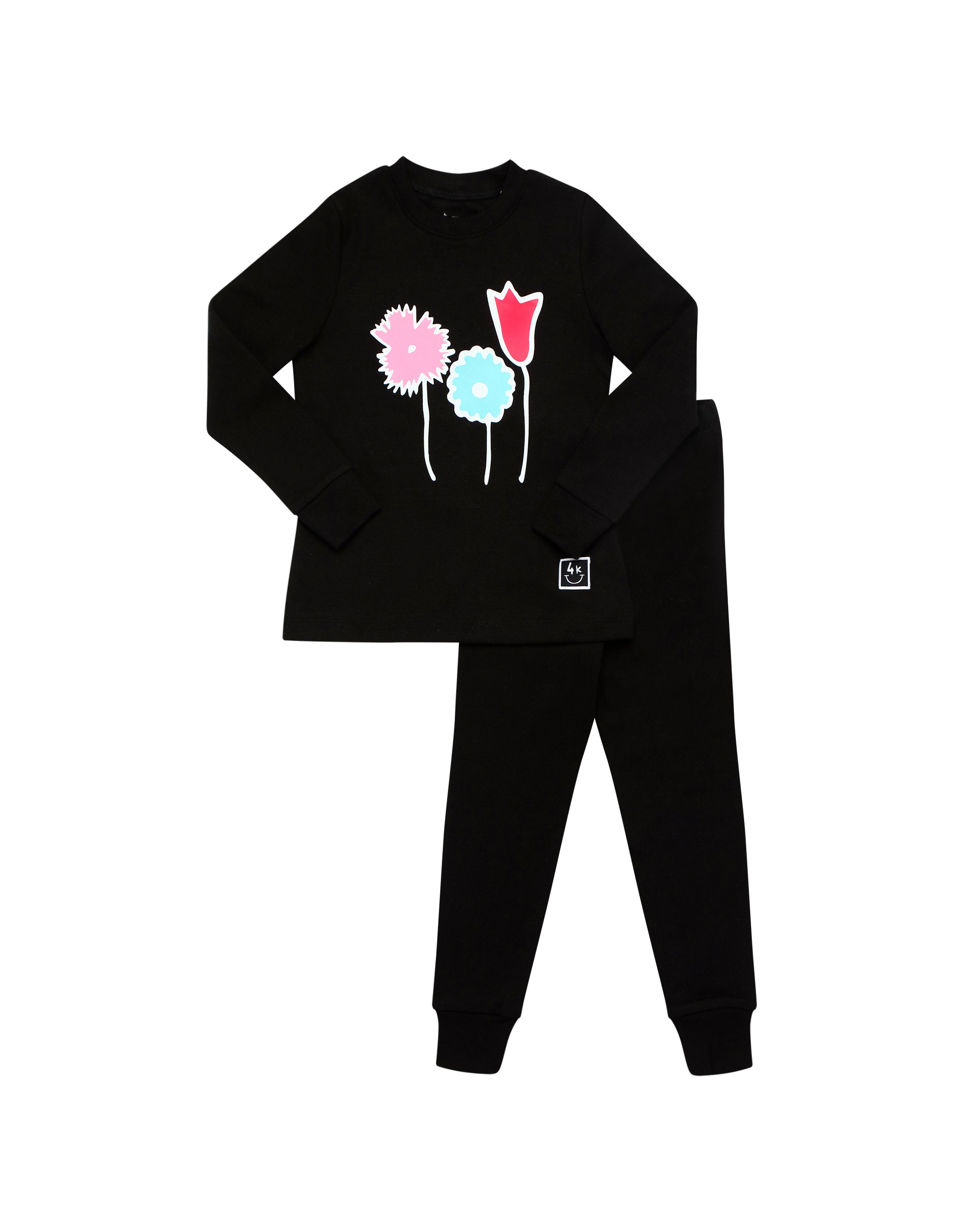 Kids Pima Cotton Flower Buddies Pajamas Legging Playwear Set Black