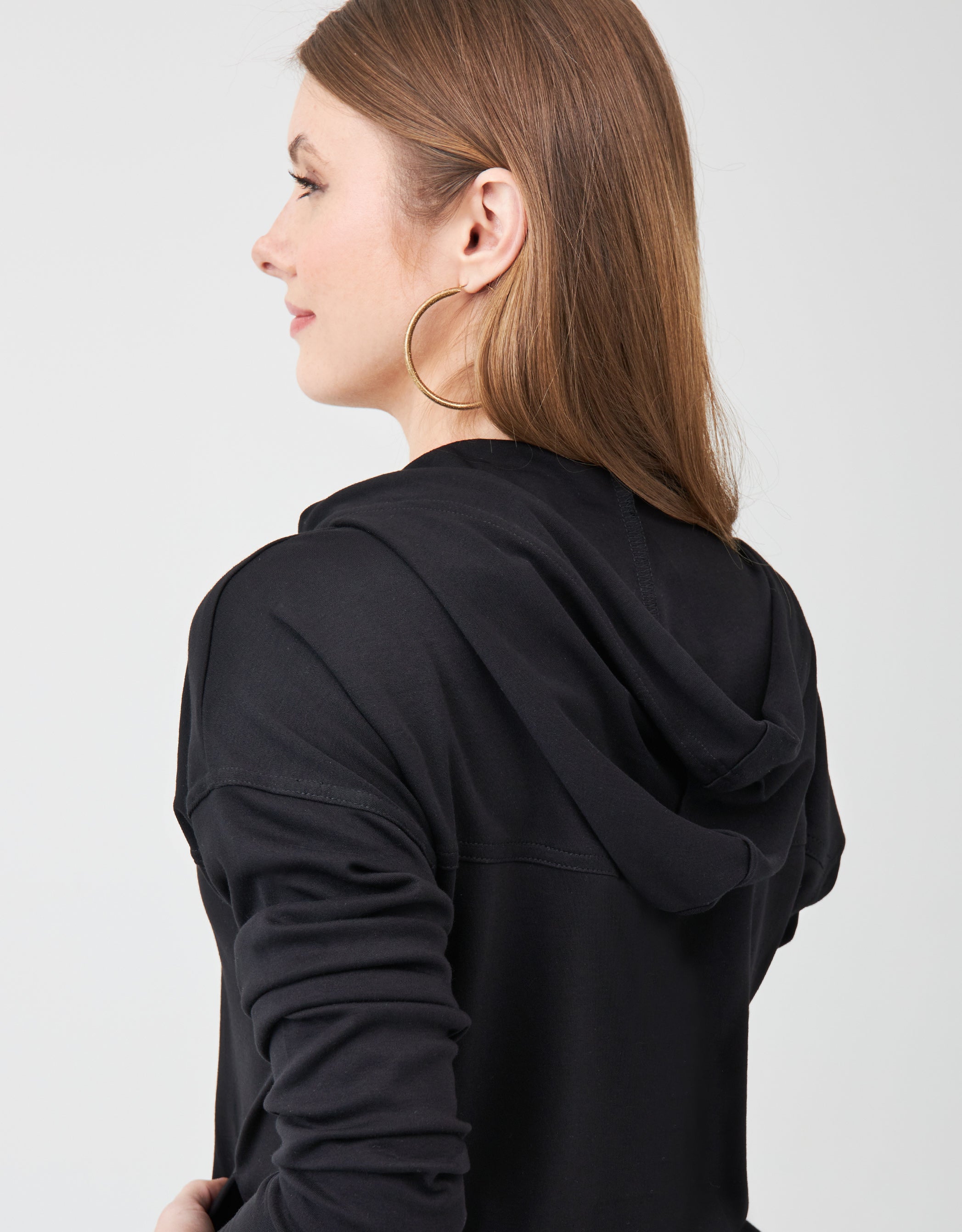 Jersey Elastic Bottom Zippered Hoodie Black