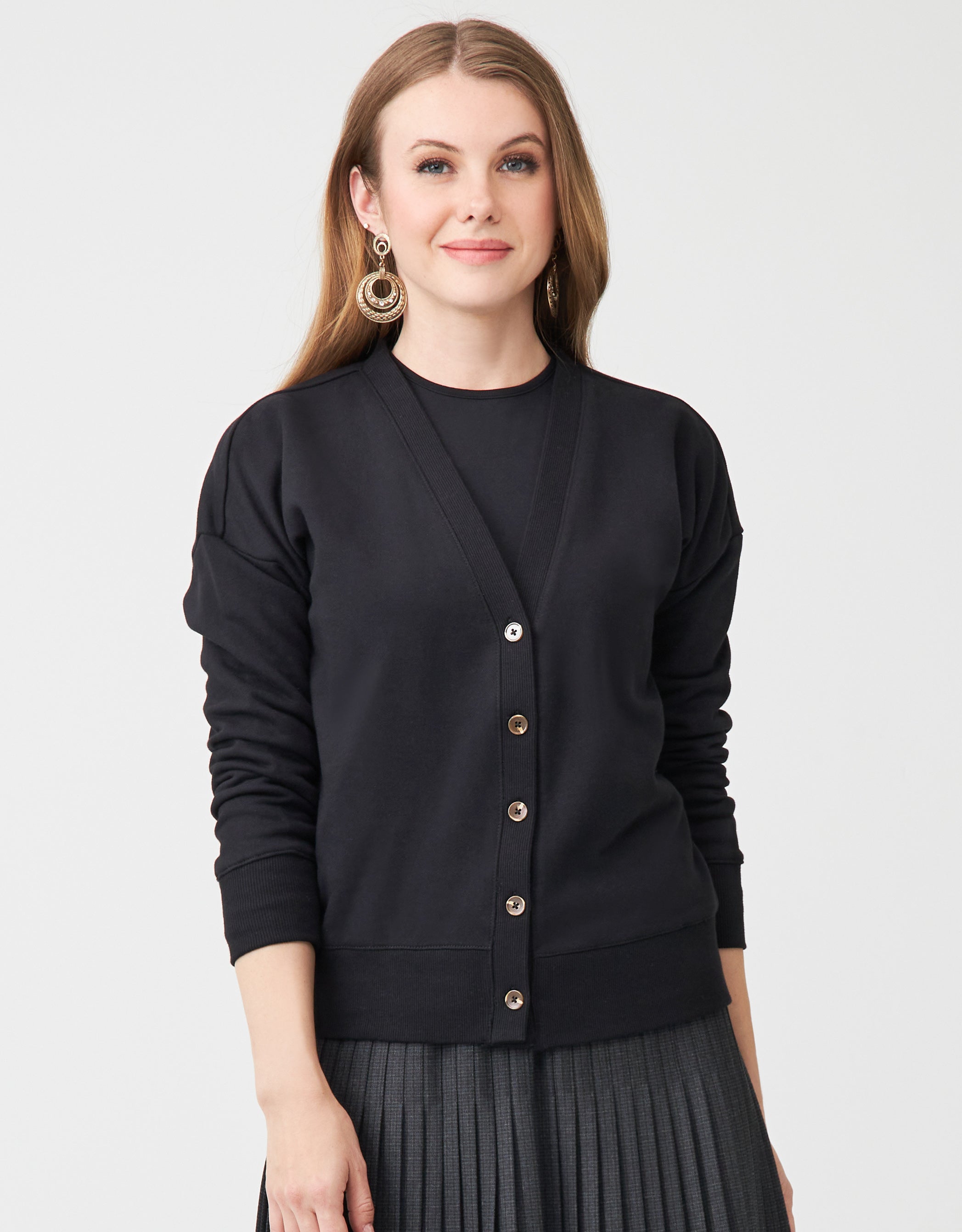 French Terry Vneck Button Cardigan