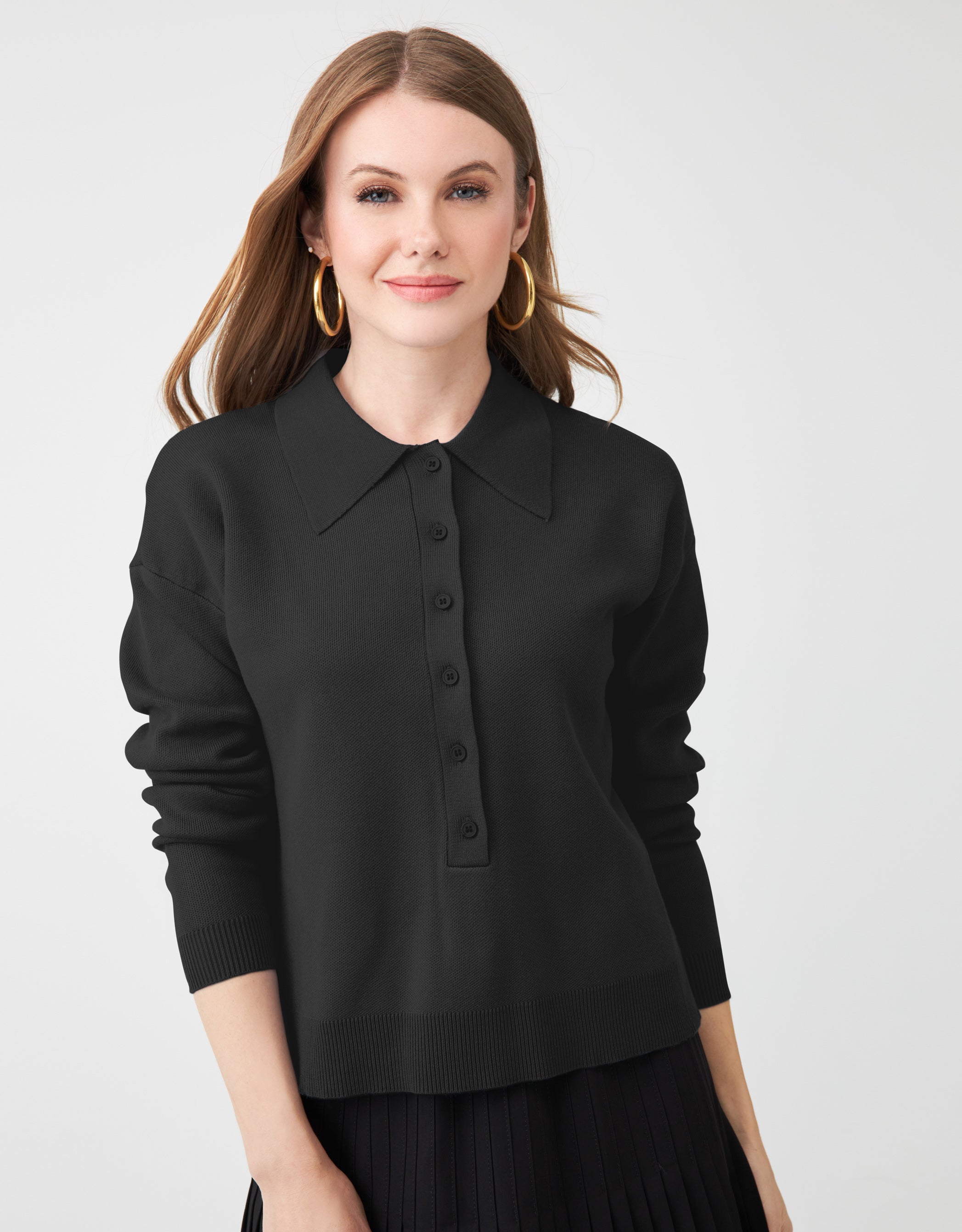 Button Placket Collar Sweater Black