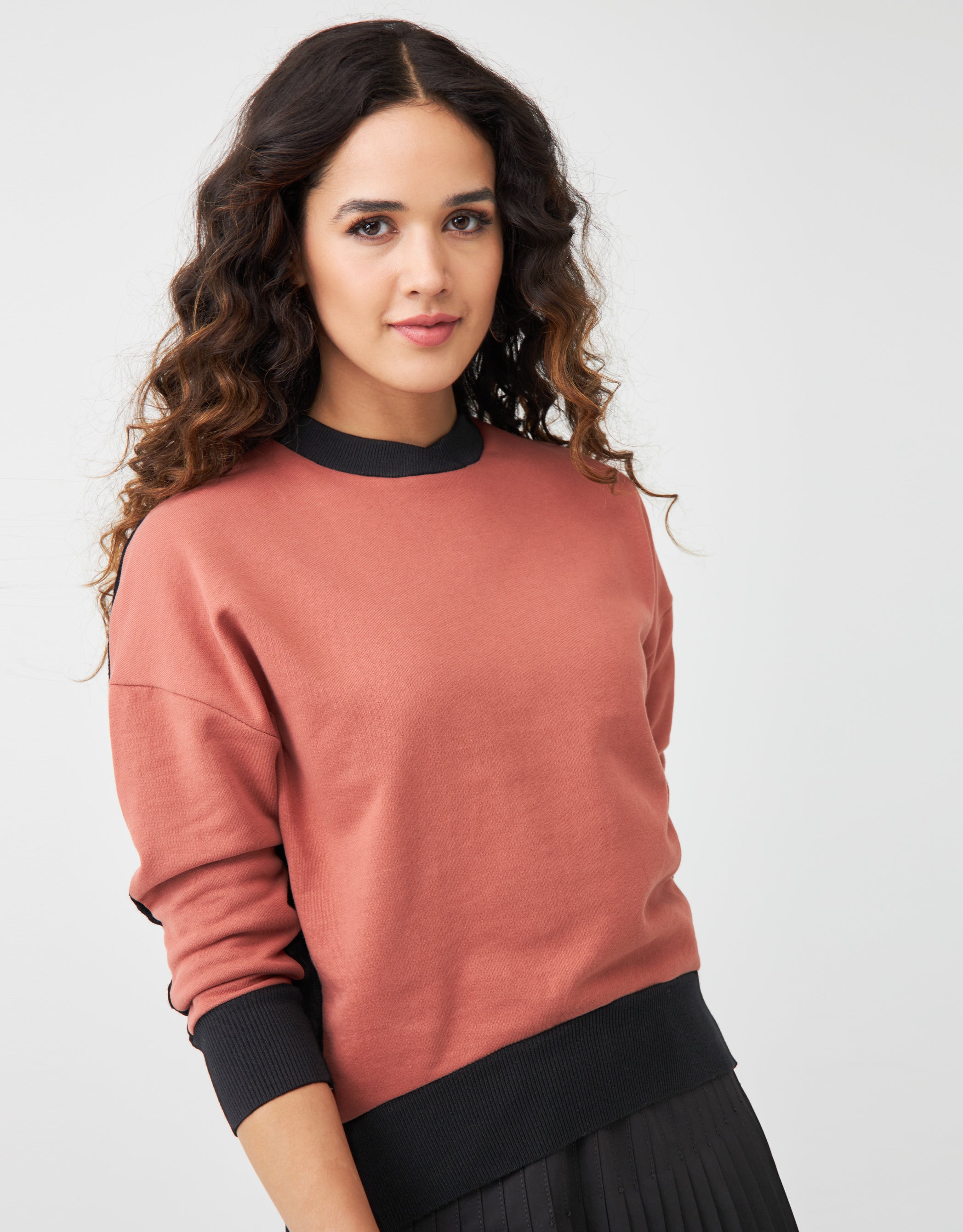 French Terry Sweatshirt with Cable Knit Back Tan