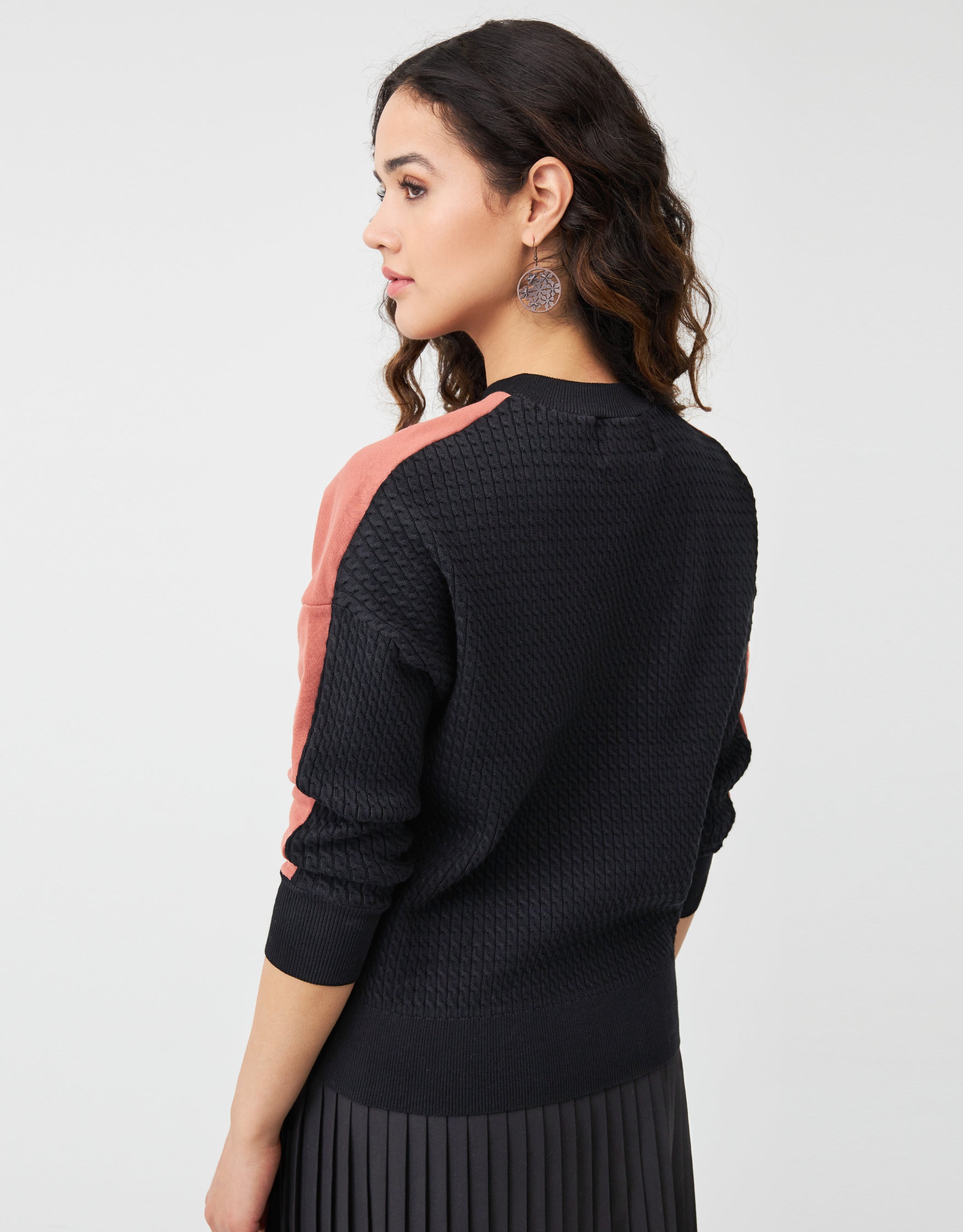 French Terry Sweatshirt with Cable Knit Back Tan