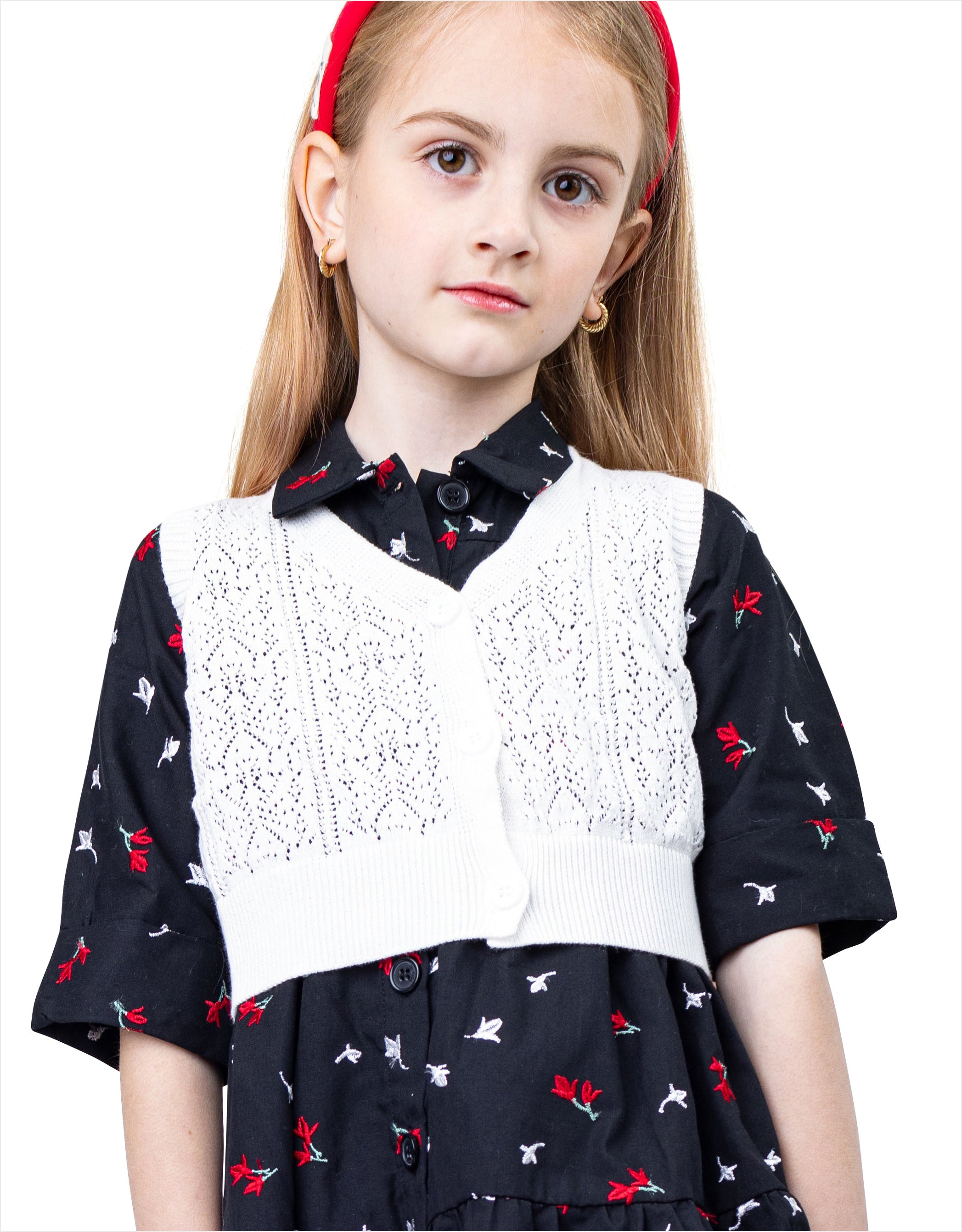 Lacey Knit Button Vest for Kids White