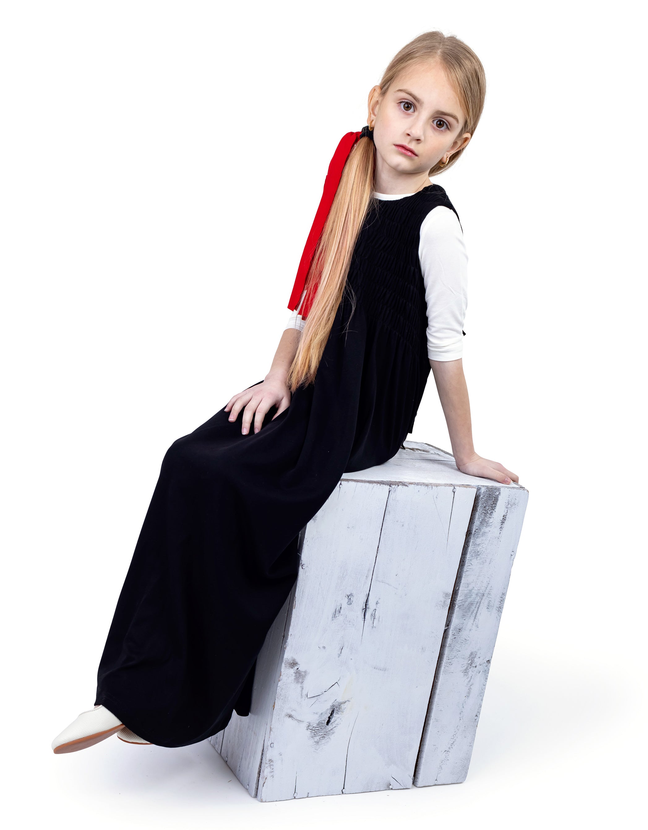 Girls Maxi Dress Shabbos Jumper with Smocking and Back Ribbon