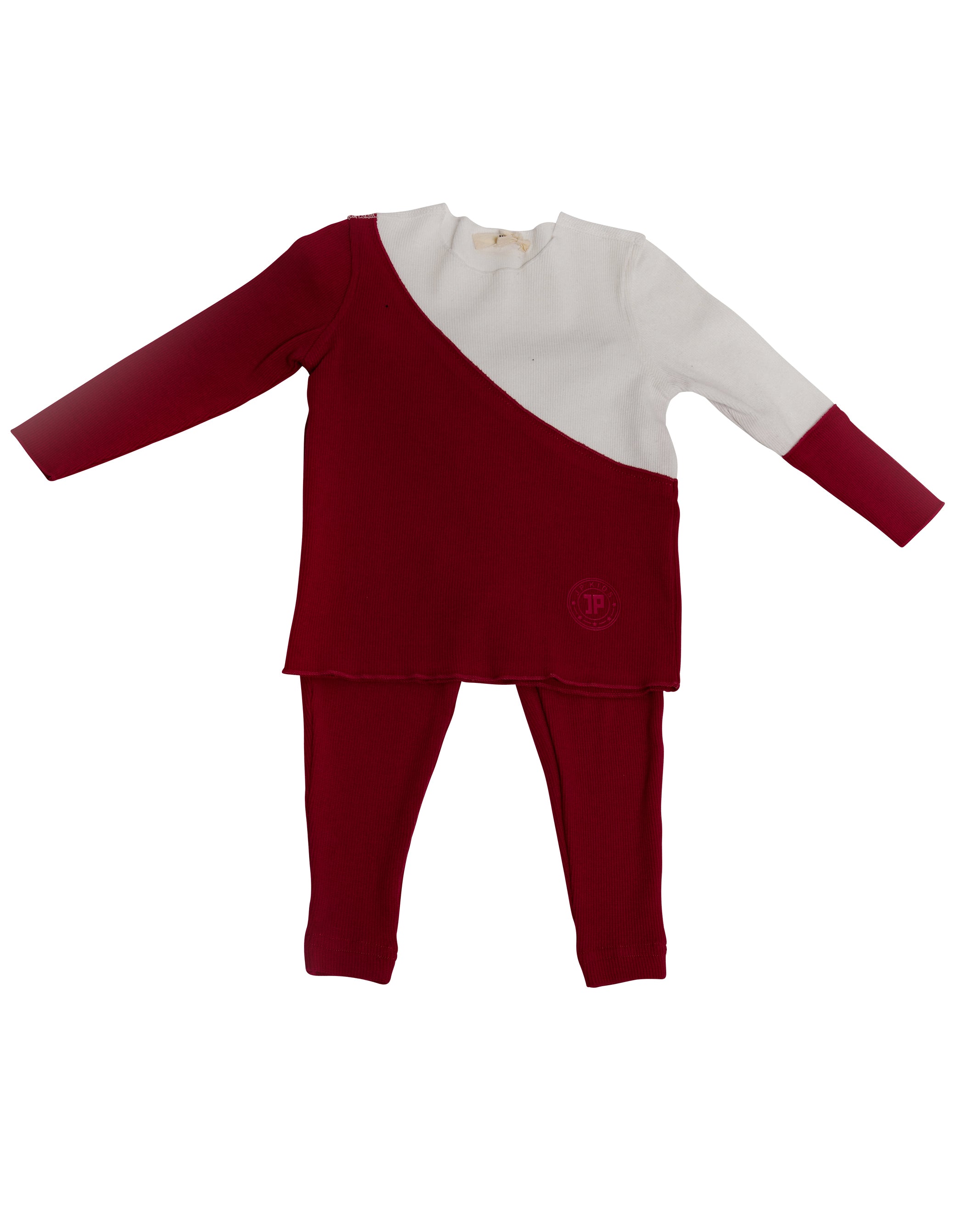 Kids Pima Cotton Colorblock Legging Playwear Set Burgundy