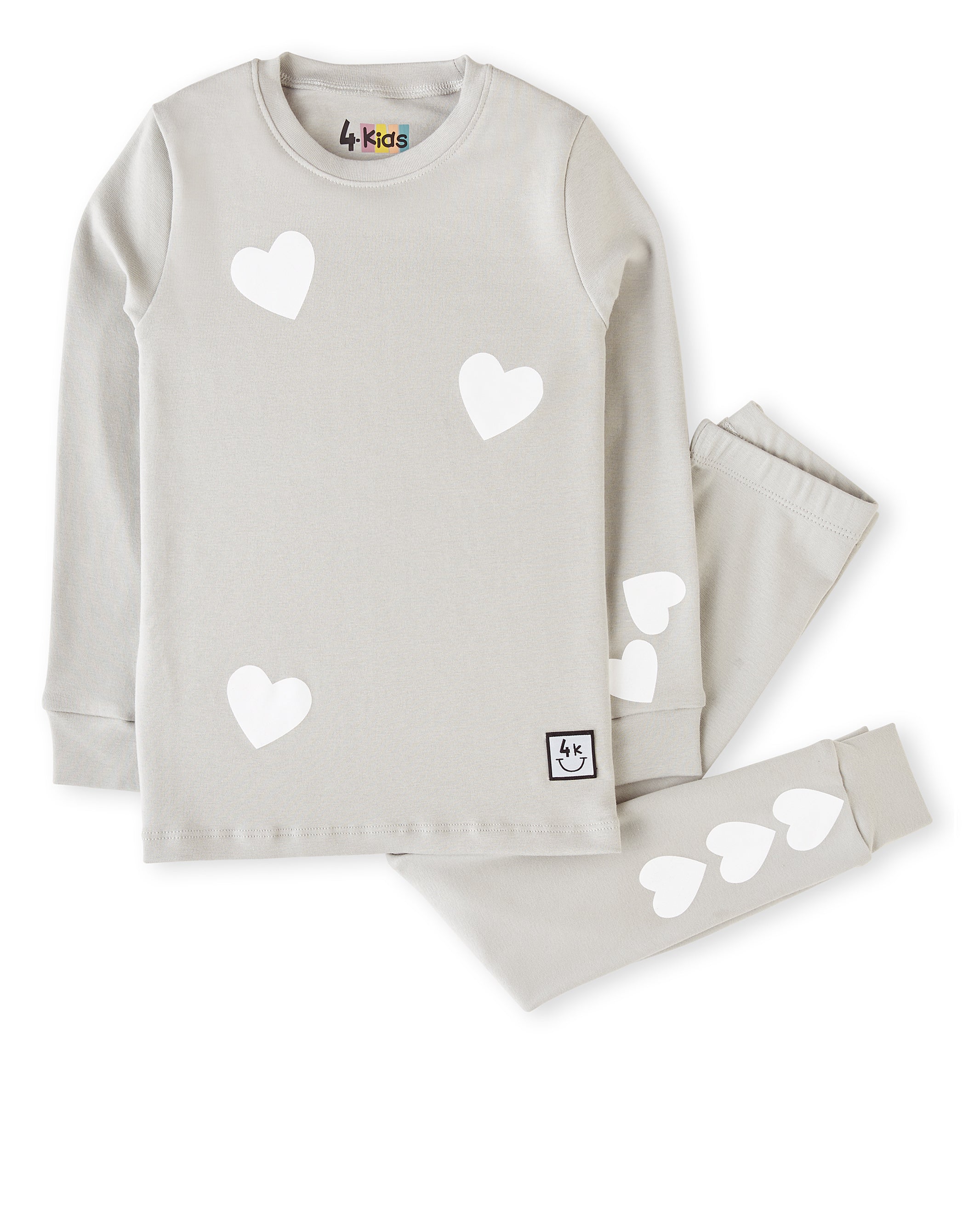 Girls Pima Cotton White Hearts  Legging Playwear Set Gray