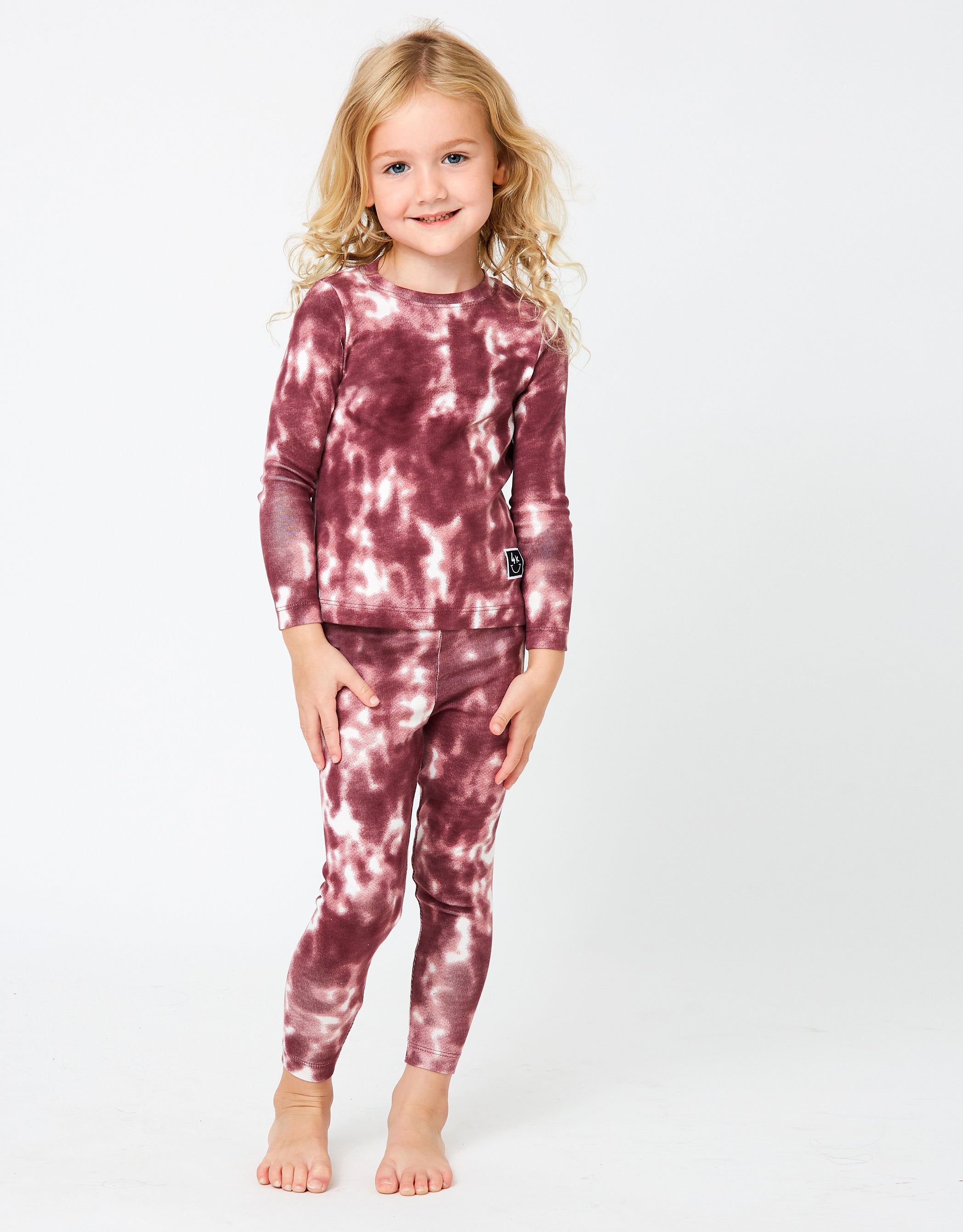 Kids Pima Cotton Tie Dye Legging Playwear Set Burgundy