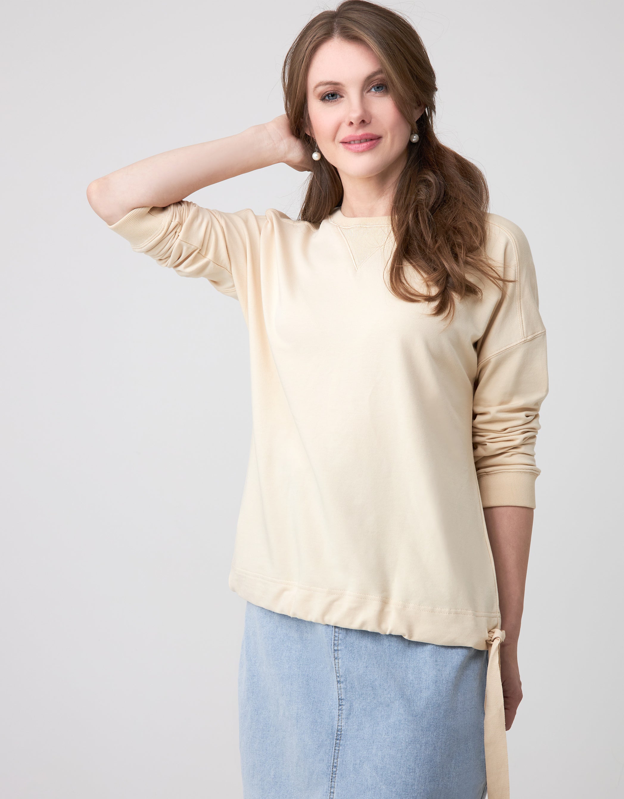 Oversized Sweatshirt with Drawstring Tape Alabaster