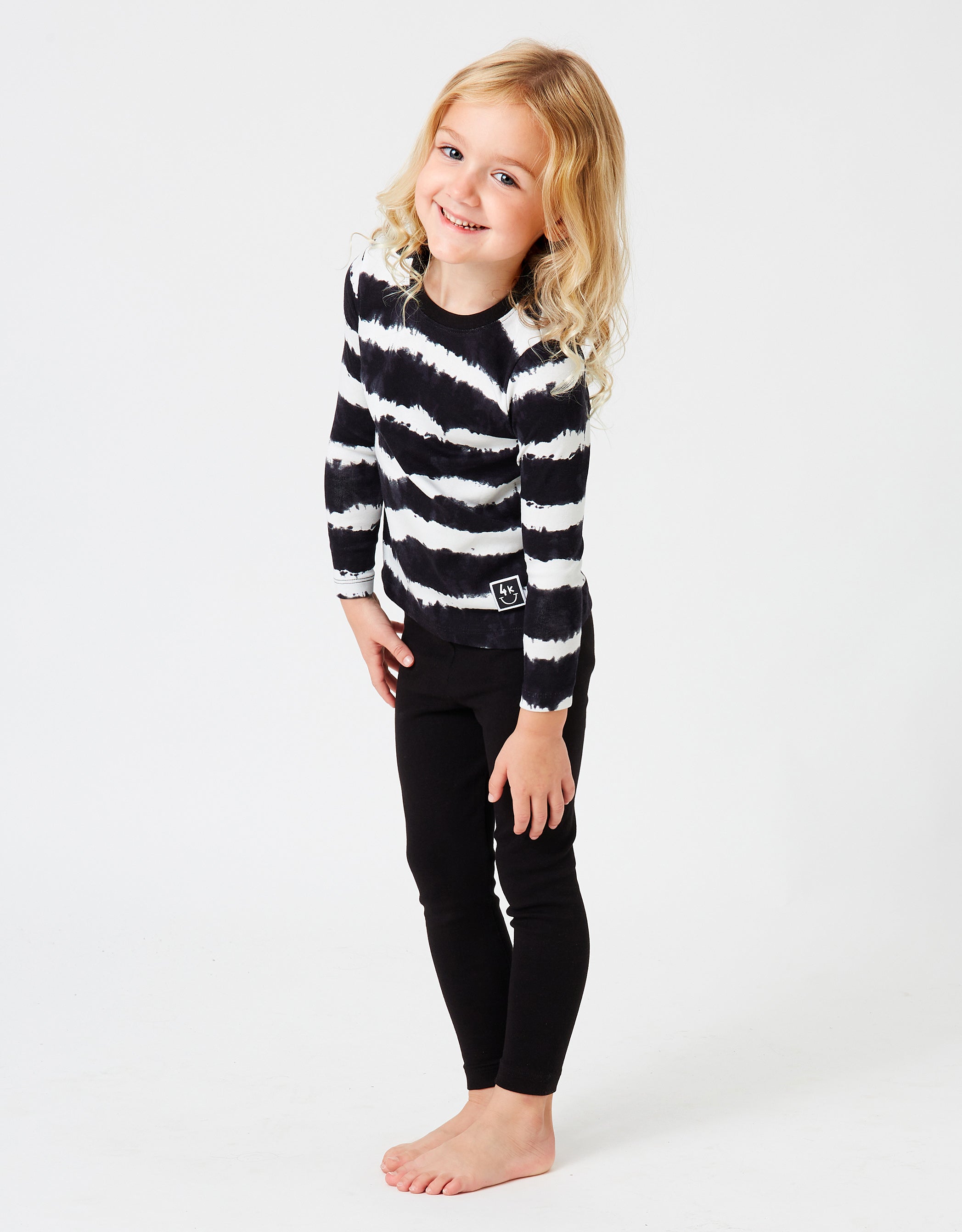 Kids Pima Cotton Paint Stripes Legging Playwear Set Black