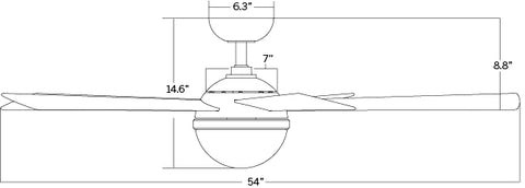 Dimensiones del ventilador de techo Eclipse de 54 pulgadas