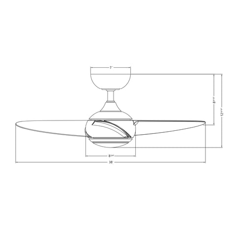 Dimensiones del ventilador de techo LOFT de 38 pulgadas