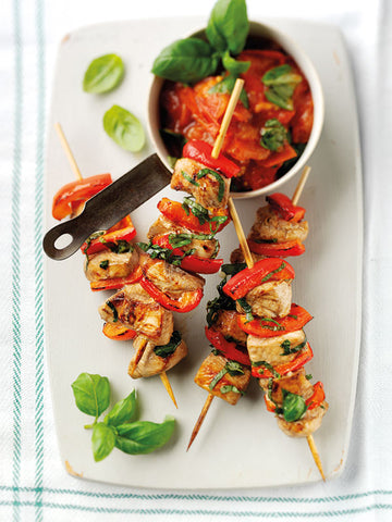 Chicken Kebabs with Tomato & Basil Compote