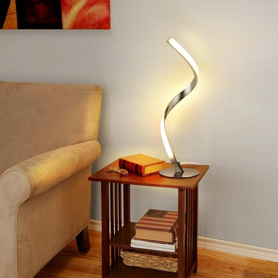 Lampe de table spirale LED moderne Lampe de chevet de bureau incurvée Blanc  frais Lumière blanche chaude pour la chambre à coucher du salon Lumière de