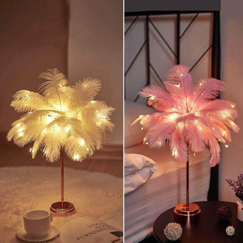 lampe de table Lampes de table LED de plume d'oie LED lampe de chevet  moderne pour salon chambre chambre mariage décoration romantique lampe  plume E27