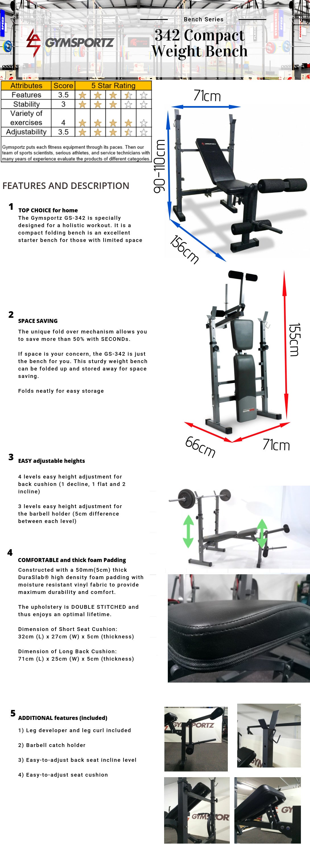 342STB Foldable Weight Bench