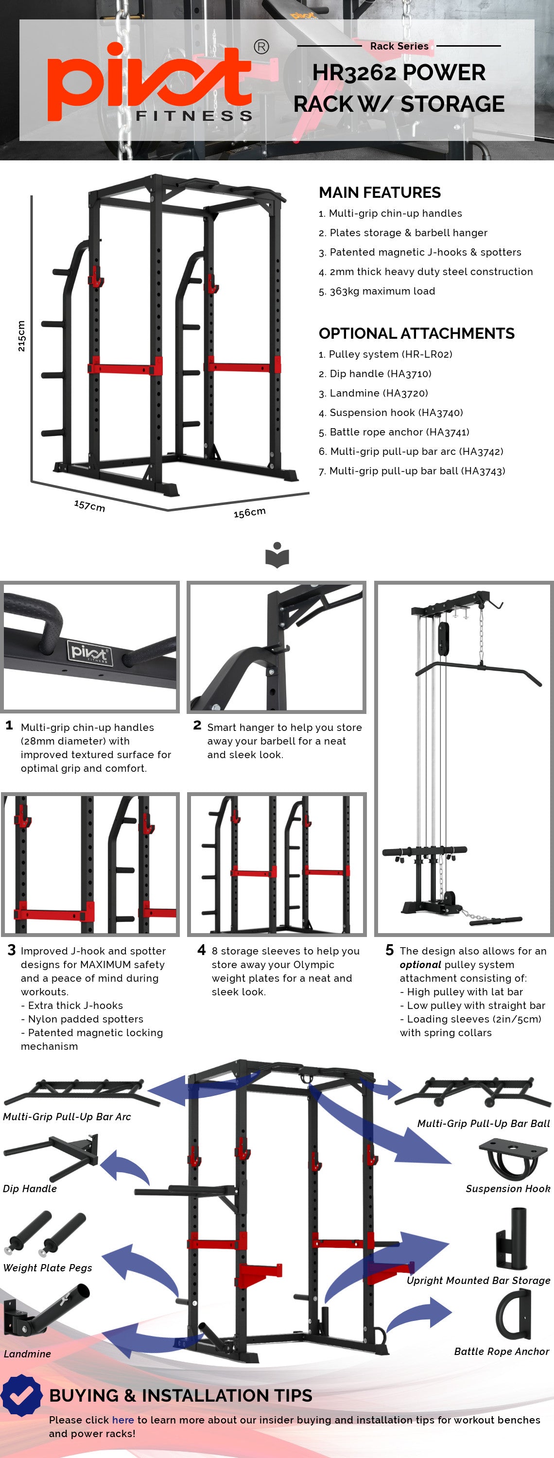 Pivot HR3262 HD Power Rack w/ Storage