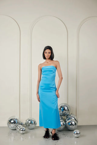 Sky Blue Satin A-Line Maxi Dress