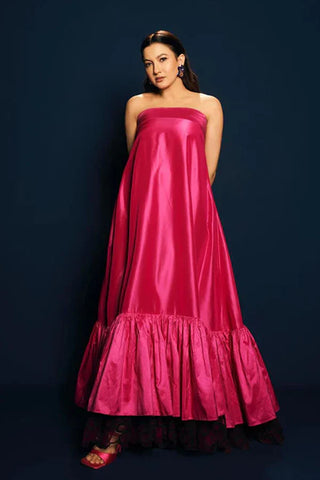 Dark Pink Long Ruffle Dress