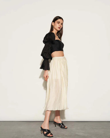 White Pleated Midi Skirt