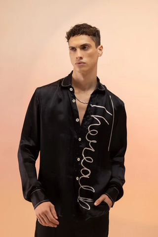 Black Printed Satin Shirt