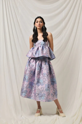 Lavender Floral Jacquard Skirt Top Set