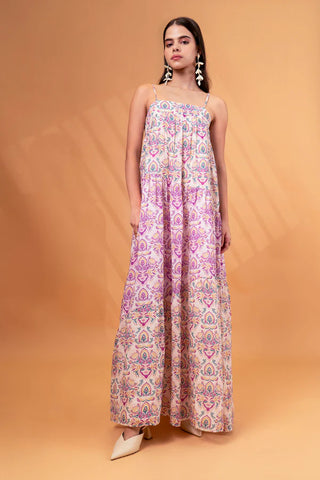 Multicolour A-Line Layered Maxi Dress