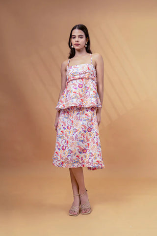Multicolour Crop Top-Skirt Co Ord Set