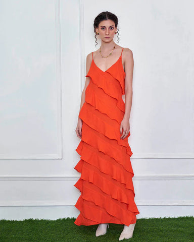 Orange Ruffle Strap Dress